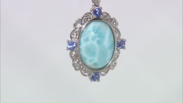 Blue Larimar Rhodium Over Sterling Silver Pendant with Chain 0.41ctw Video Thumbnail