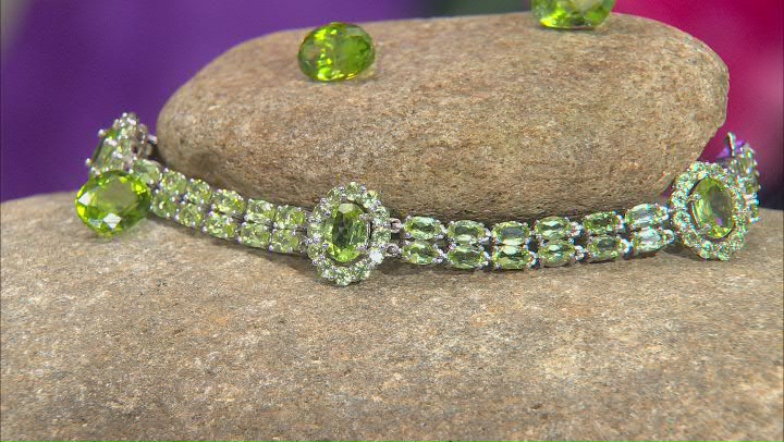 Green Peridot Rhodium Over Sterling Silver Bracelet 14.21ctw Video Thumbnail