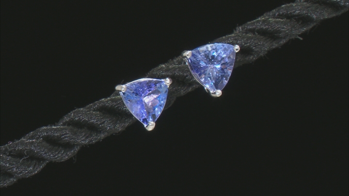 Blue Tanzanite Rhodium Over Sterling Silver Solitaire Stud Earrings 1.26ctw Video Thumbnail