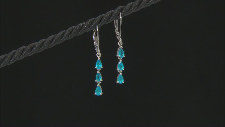 Blue Neon Apatite Rhodium Over Sterling Silver Drop Earrings 1.02ctw Video Thumbnail