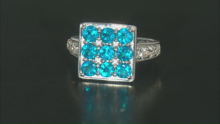 Blue Neon Apatite Rhodium Over Sterling Silver Ring 2.70ctw Video Thumbnail