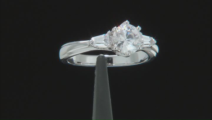 White Zircon Rhodium Over Sterling Silver 3-Stone Ring 1.86ctw Video Thumbnail