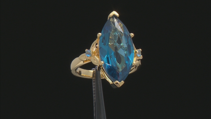 Blue Lab Created Spinel 18K Yellow Gold Over Sterling Silver Ring 6.64ctw Video Thumbnail