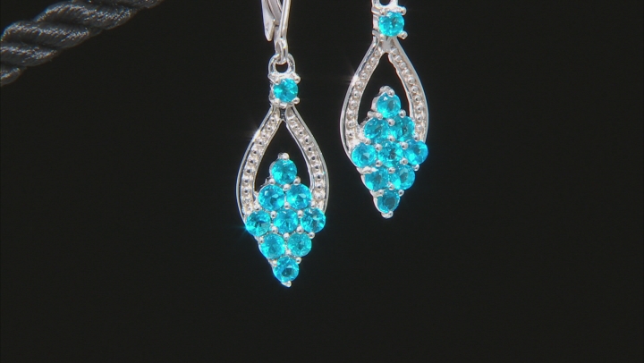 Blue Neon Apatite Rhodium Over Sterling Silver Dangle Earrings 1.45ctw Video Thumbnail