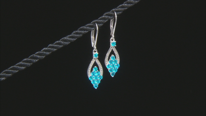Blue Neon Apatite Rhodium Over Sterling Silver Dangle Earrings 1.45ctw Video Thumbnail