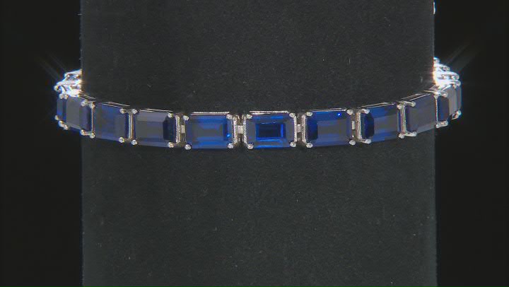 Blue Lab Created Spinel Rhodium Over Sterling Silver Bracelet 23.92ctw Video Thumbnail