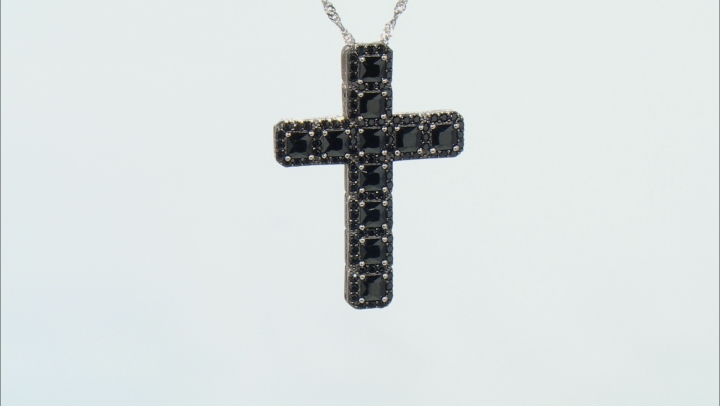 Black Spinel Rhodium Over Sterling Silver Cross Pendant With Chain 5.86ctw