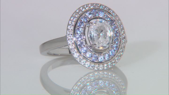 Oval And Round White Zircon Rhodium Over Sterling Silver Ring 2.15ctw Video Thumbnail