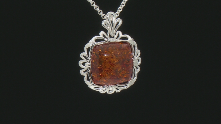 Orange Amber Sterling Silver Pendant With Chain Video Thumbnail