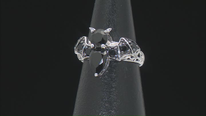 Black Spinel Rhodium Over Sterling Silver Bat Ring 3.22ctw Video Thumbnail