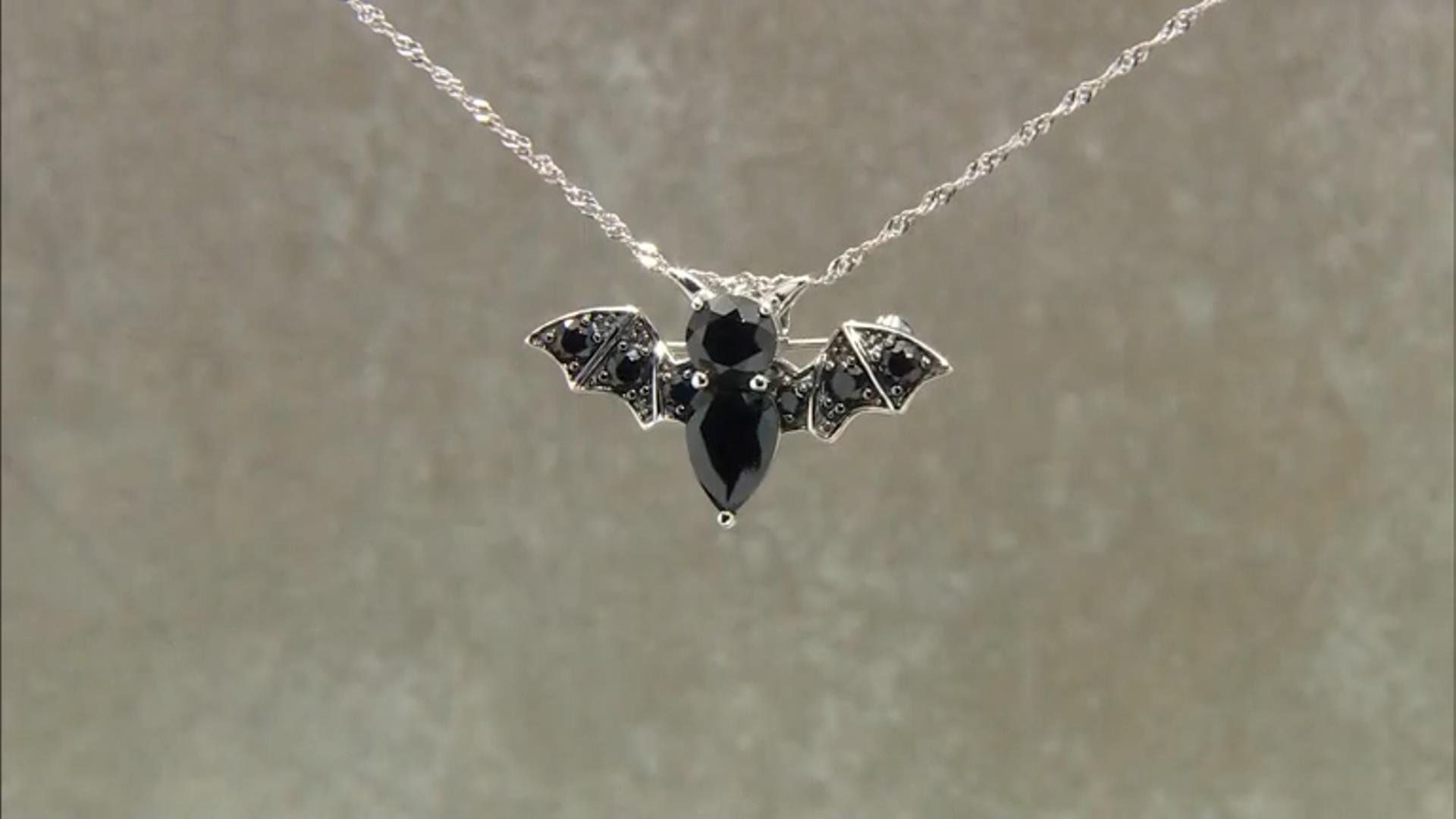 Black Spinel Rhodium Over Sterling Silver Bat Brooch With Chain 6.98ctw Video Thumbnail