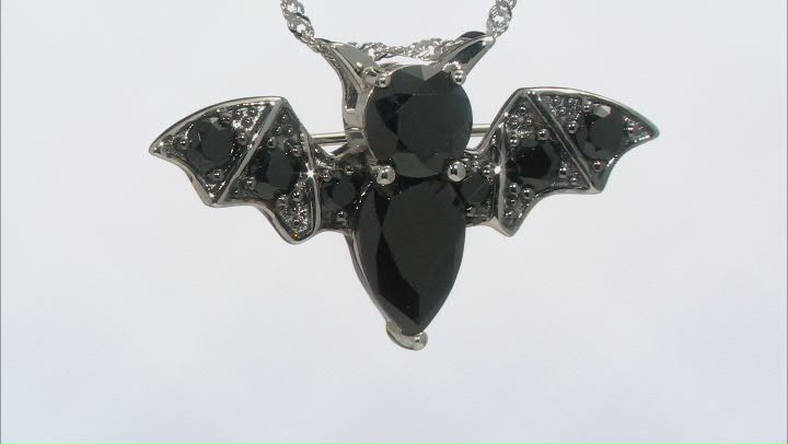 Black Spinel Rhodium Over Sterling Silver Bat Brooch With Chain 6.98ctw Video Thumbnail
