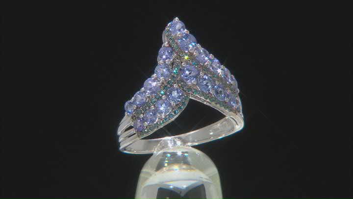 Tanzanite and Blue Diamond Rhodium Over Sterling Silver Ring 1.35ctw Video Thumbnail