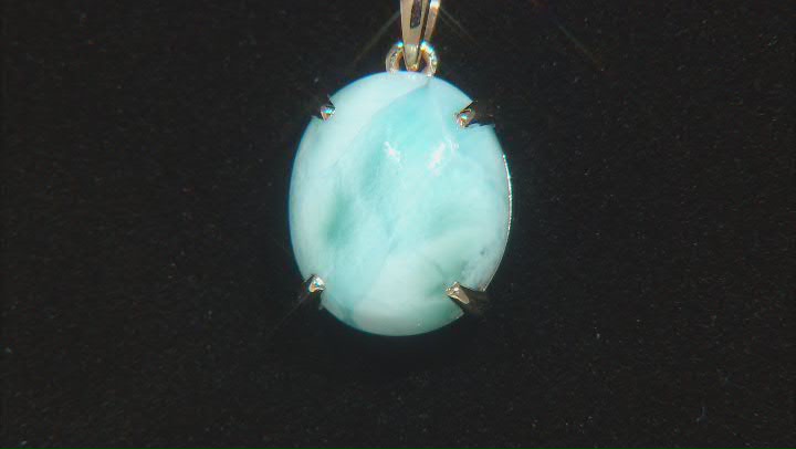 Blue Oval Larimar 10k Yellow Gold Pendant With Chain Video Thumbnail