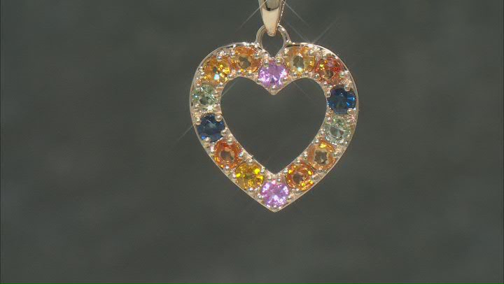 Multi Color Sapphire 10k Yellow Gold Heart Pendant With Chain Video Thumbnail