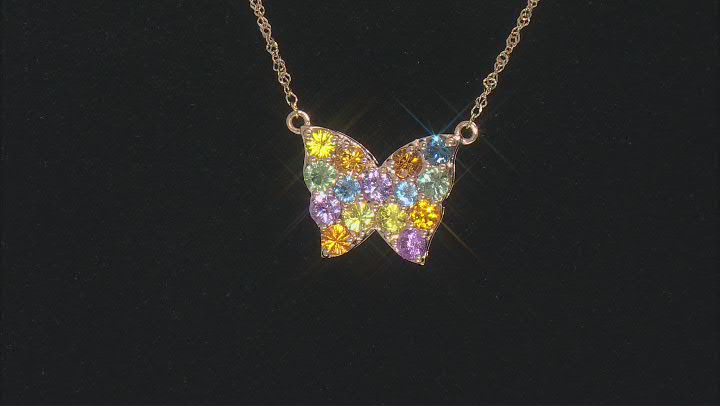 Multicolor Sapphire 10k Yellow Gold Butterfly Necklace 1.86ctw Video Thumbnail