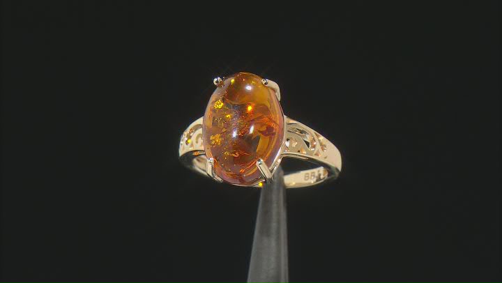 Orange Amber 10k Yellow Gold Ring Video Thumbnail