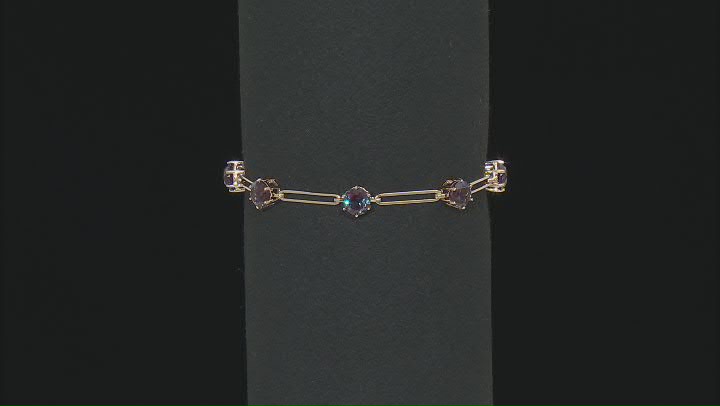 Blue Lab Created Alexandrite 10k Yellow Gold Paperclip Chain Bracelet 6.05ctw Video Thumbnail