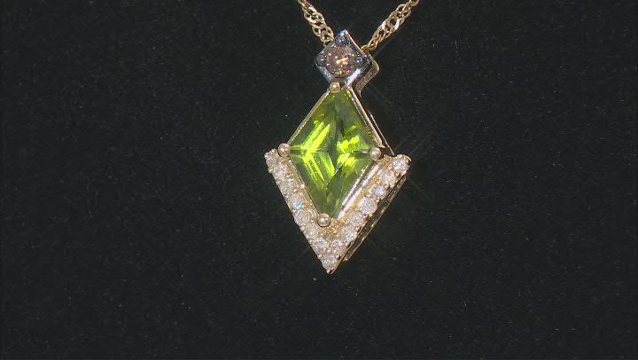 Rhombus Peridot with Champagne and White Diamonds 10k Gold Pendant With Chain 1.28ctw Video Thumbnail