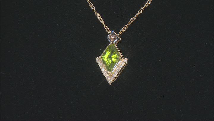 Rhombus Peridot with Champagne and White Diamonds 10k Gold Pendant With Chain 1.28ctw Video Thumbnail