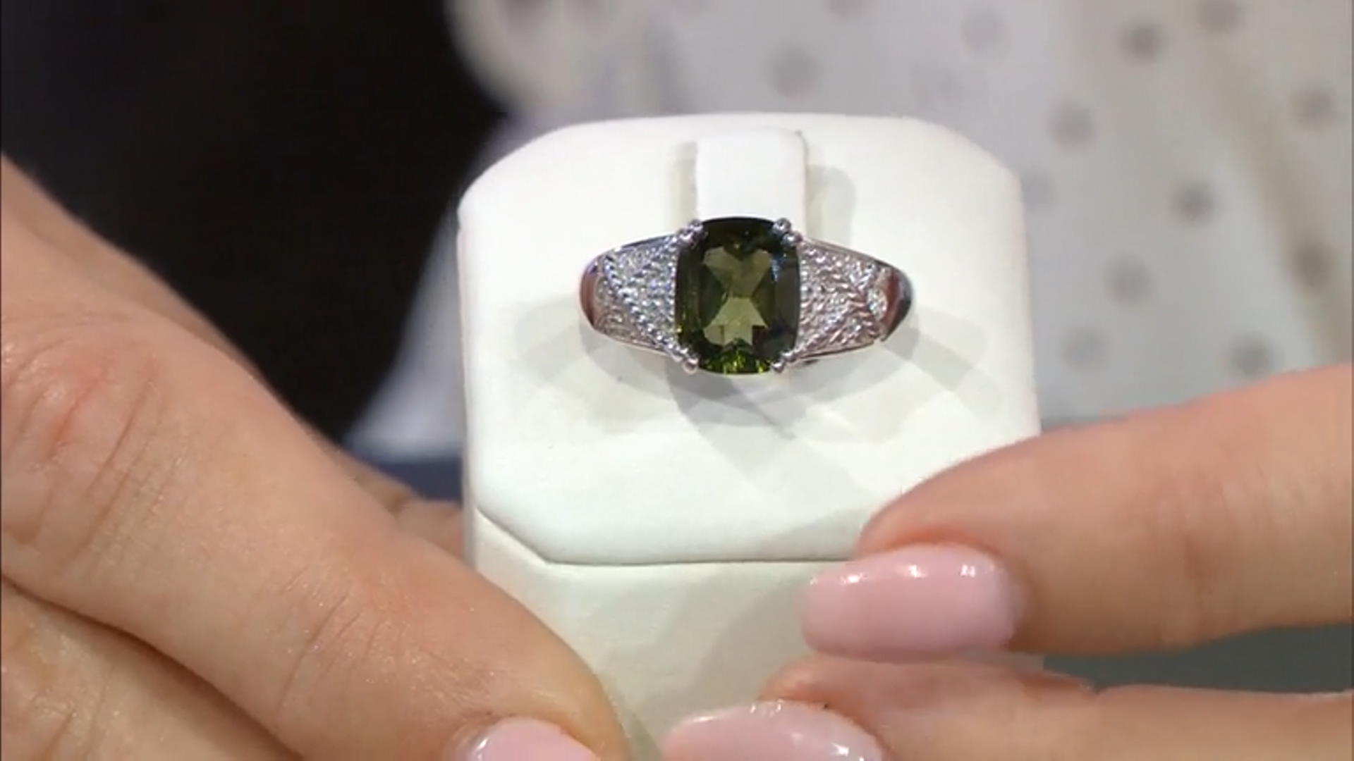 Green Moldavite Rhodium Over Sterling Silver Ring 1.93ctw Video Thumbnail