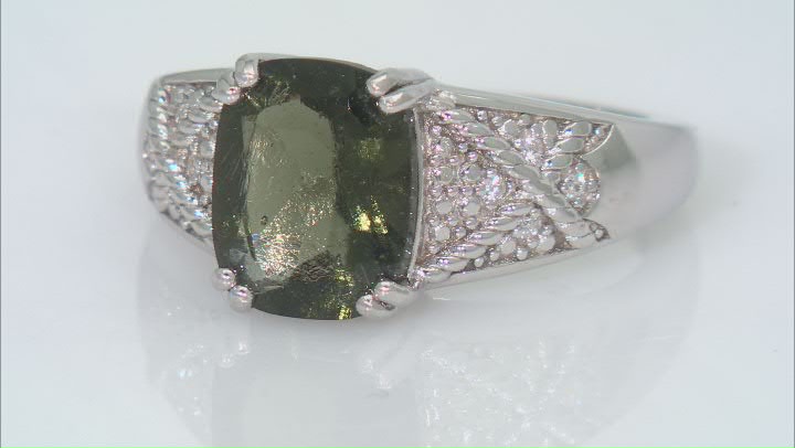 Green Moldavite Rhodium Over Sterling Silver Ring 1.93ctw Video Thumbnail