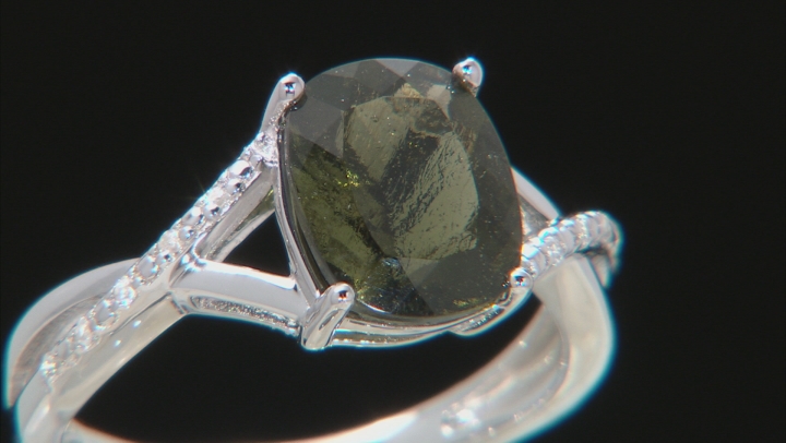 Green Moldavite Rhodium Over Sterling Silver Ring 1.96ctw Video Thumbnail