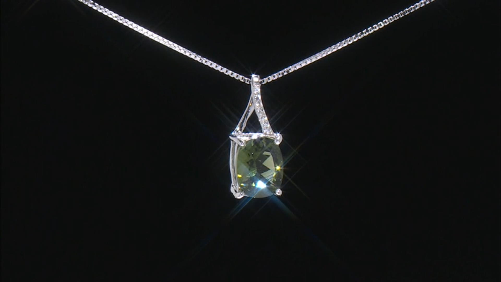 Green Moldavite Rhodium Over Sterling Silver Pendant With Chain 1.94ctw Video Thumbnail