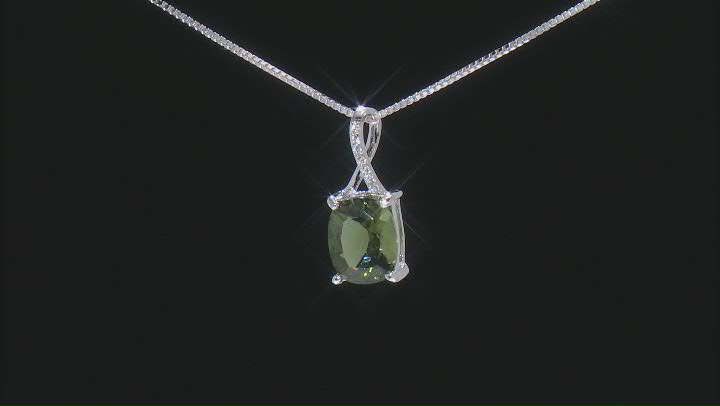Green Moldavite Rhodium Over Sterling Silver Pendant With Chain 1.94ctw Video Thumbnail