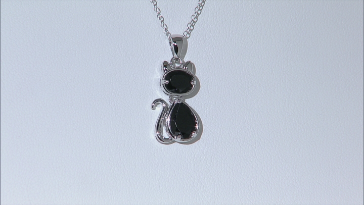 Black Spinel Rhodium Over Sterling Silver Cat Pendant With Chain 3.36ctw Video Thumbnail