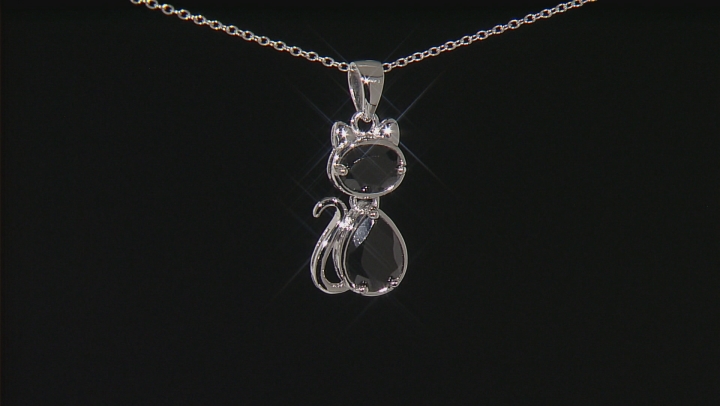 Black Spinel Rhodium Over Sterling Silver Cat Pendant With Chain 3.36ctw Video Thumbnail