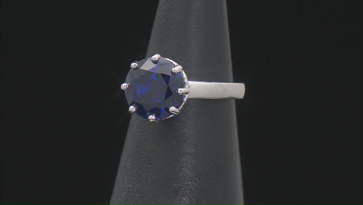 Blue Lab Created Spinel Solitaire Rhodium Over Sterling Silver Ring 4.46ct Video Thumbnail