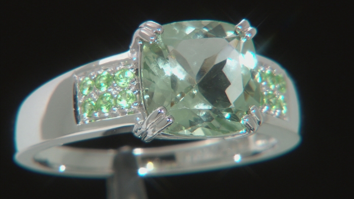 Green Prasiolite Rhodium Over Sterling Silver Ring 3.28ctw Video Thumbnail