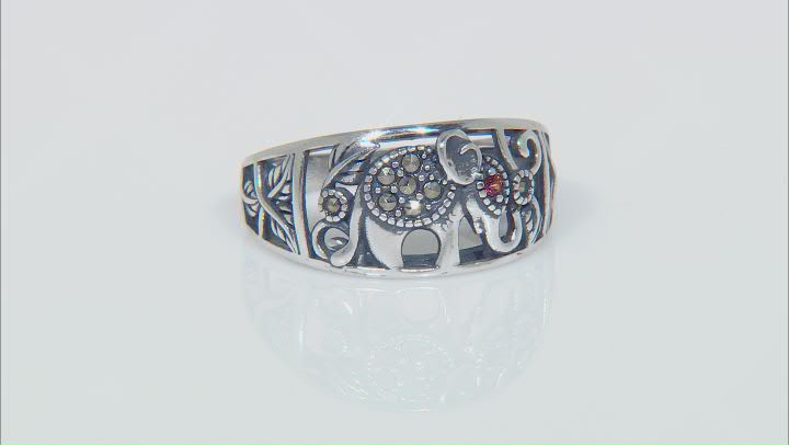 Red Garnet Sterling Silver Elephant Ring .01ct Video Thumbnail