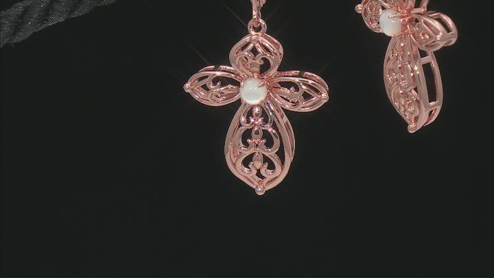 White Mother-of-Pearl Copper Cross Dangle Earrings Video Thumbnail