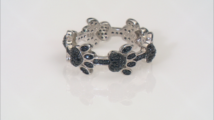 Black spinel rhodium over silver dog paw band ring .86ctw Video Thumbnail