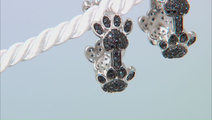 Black Spinel Rhodium Over Sterling Silver Dog Paw Hoop Earrings 0.97ctw Video Thumbnail