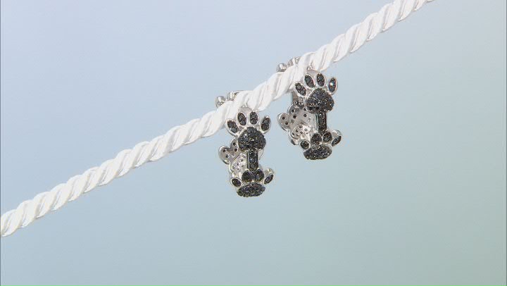 Black Spinel Rhodium Over Sterling Silver Dog Paw Hoop Earrings 0.97ctw Video Thumbnail