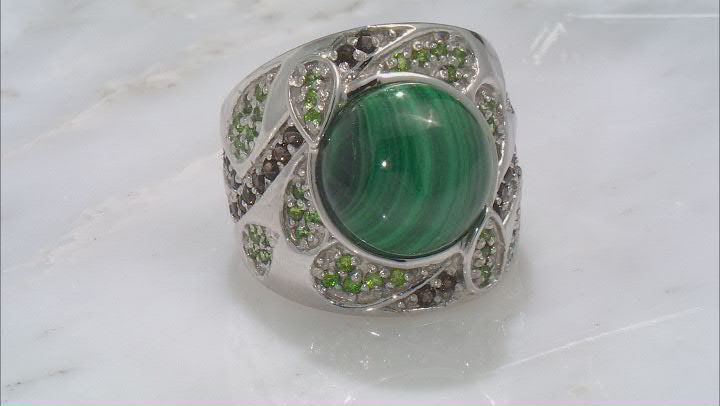 Green malachite rhodium over silver ring .77ctw Video Thumbnail