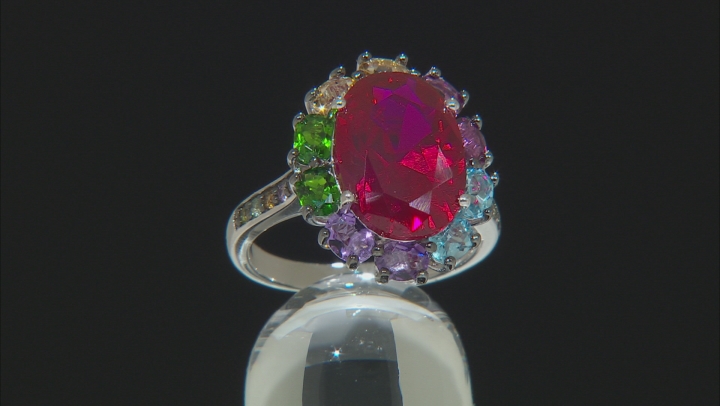 Red lab created ruby rhodium over silver ring 7.12ctw Video Thumbnail