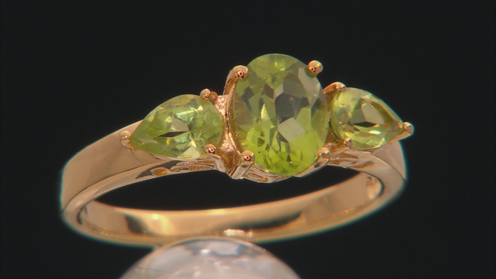 Green Peridot 18k Yellow Gold Over Silver 3-Stone Ring 1.90ctw Video Thumbnail