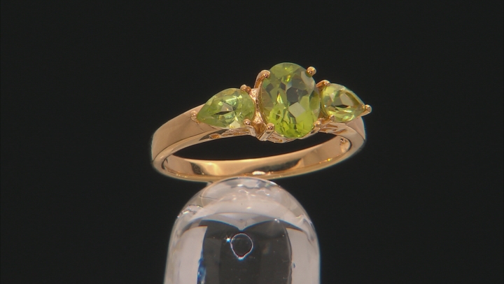 Green Peridot 18k Yellow Gold Over Silver 3-Stone Ring 1.90ctw Video Thumbnail