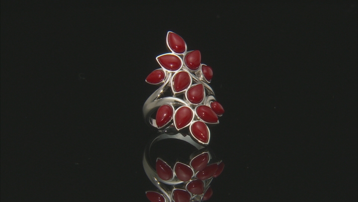 Red coral rhodium over silver ring Video Thumbnail