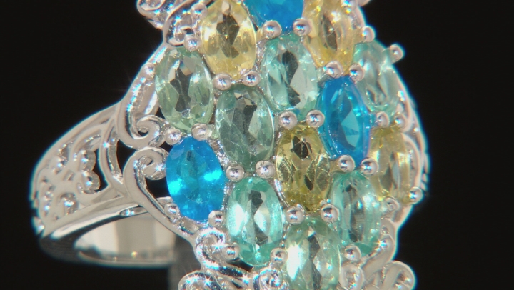 Mixed color apatite rhodium over silver ring 2.63ctw Video Thumbnail