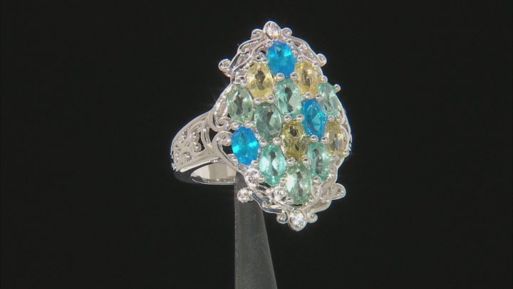 Mixed color apatite rhodium over silver ring 2.63ctw Video Thumbnail