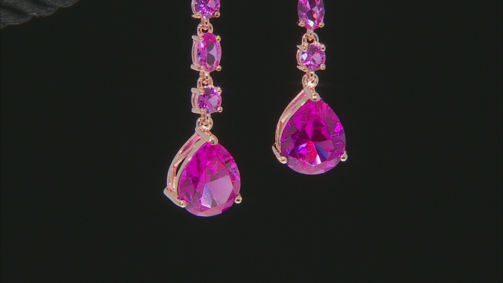 Pink Lab Created Sapphire 18k Rose Gold Over Sterling Silver Earrings 11.94ctw Video Thumbnail