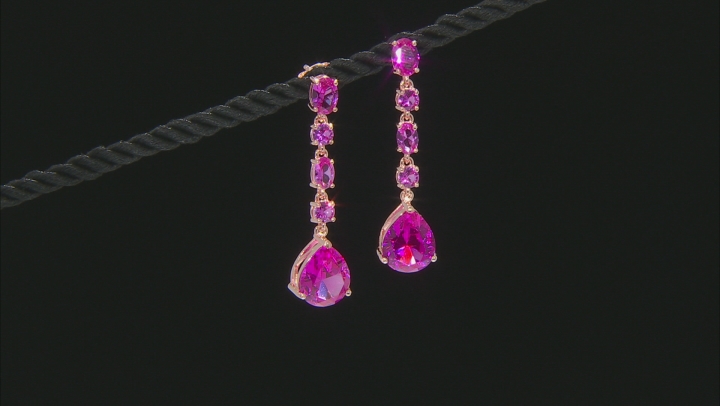 Pink Lab Created Sapphire 18k Rose Gold Over Sterling Silver Earrings 11.94ctw Video Thumbnail