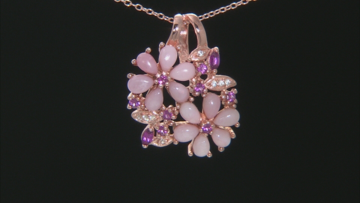 Pink Opal 18k Rose Gold Over Sterling Silver Pendant with Chain .58ctw