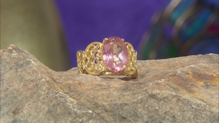 Morganite Color Quartz 18K Yellow Gold Over Sterling Silver Solitaire Ring 5.69ct Video Thumbnail