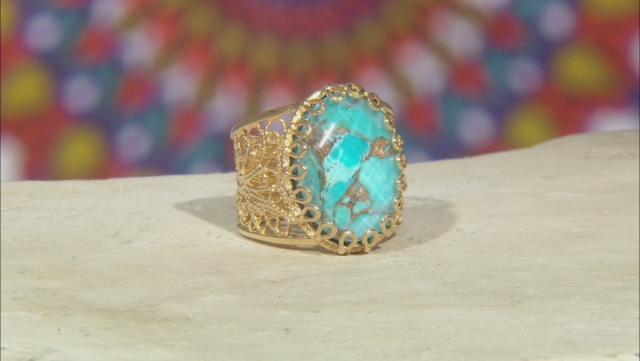 Oval Turquoise Doublet 18K Yellow Gold Over Sterling Silver Ring Video Thumbnail